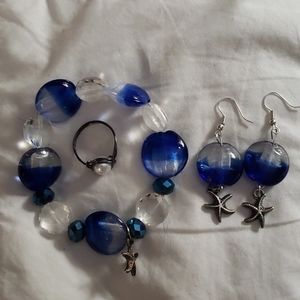 Ocean blue with starfish 3pc jewelry set